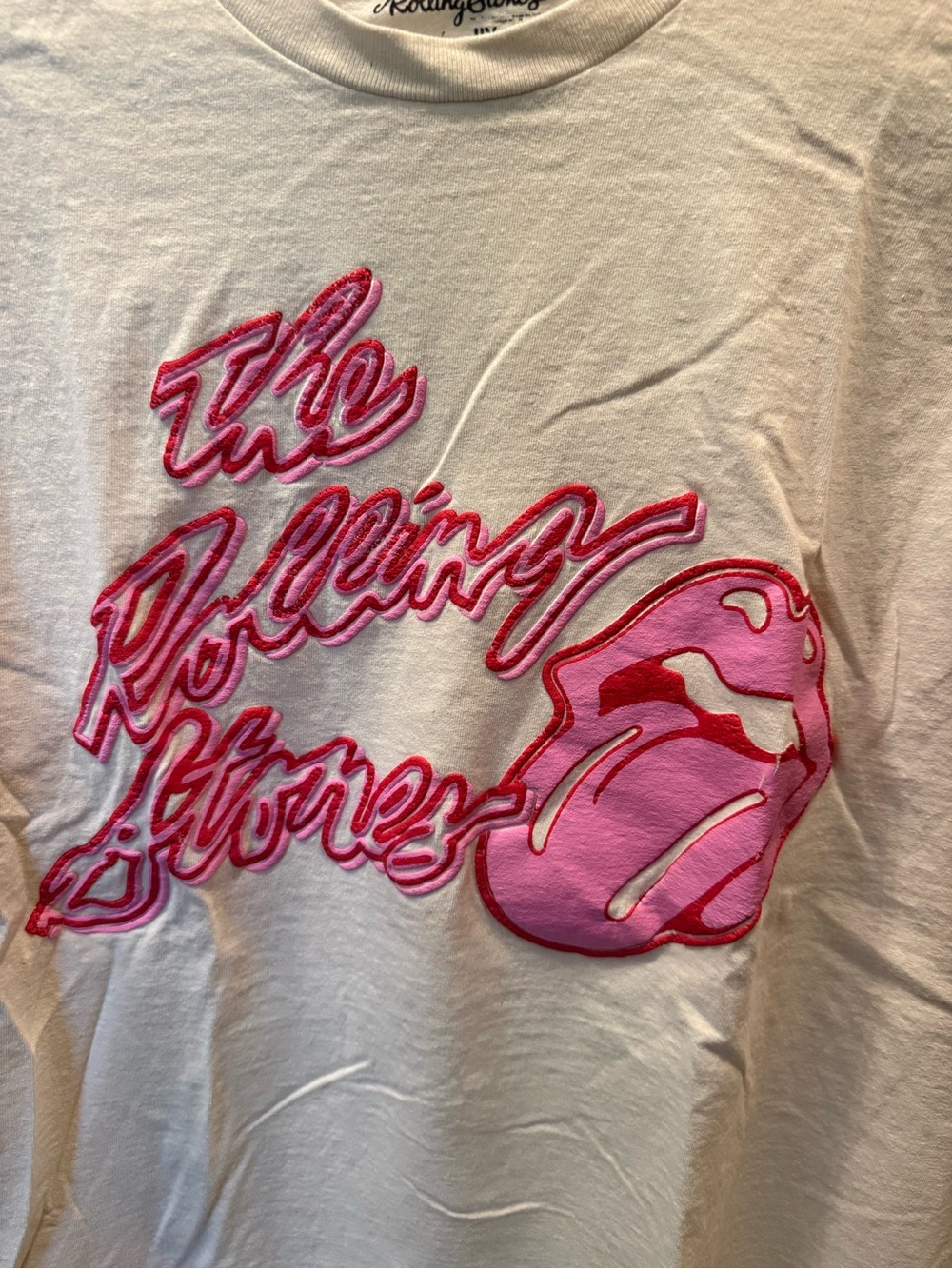 The Rolling Stones Cream Tee with Pink Appliqué/3D Logo - Medium - Picture 2 of 4